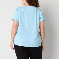 Xersion Womens Cotton Crew Neck Short Sleeve T-Shirt Plus