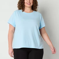 Xersion Womens Cotton Crew Neck Short Sleeve T-Shirt Plus