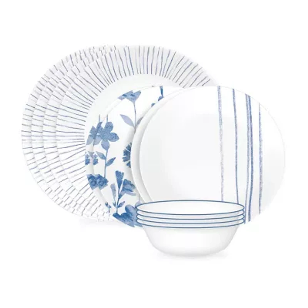 Corelle Botanical Stipes 12-pc. Glass Dinnerware Set