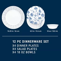 Corelle Botanical Stipes 12-pc. Glass Dinnerware Set