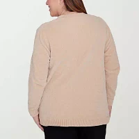 Alfred Dunner Plus Classics Womens Long Sleeve Open Front Cardigan
