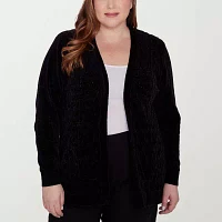 Alfred Dunner Plus Classics Womens Long Sleeve Open Front Cardigan