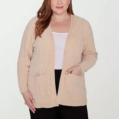 Alfred Dunner Plus Classics Womens Long Sleeve Open Front Cardigan