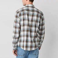 mutual weave Brushed Slub Mens Regular Fit Long Sleeve Plaid Button-Down Shirt