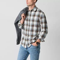 mutual weave Brushed Slub Mens Regular Fit Long Sleeve Plaid Button-Down Shirt