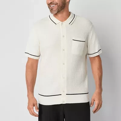 Stafford Mens Regular Fit Short Sleeve Button-Down Shirt