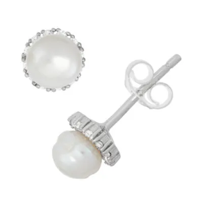 White Cultured Freshwater Pearl Sterling Silver 6.8mm Stud Earrings