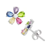 Multi Color Cubic Zirconia Sterling Silver 10mm Pear Stud Earrings