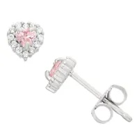 Pink Cubic Zirconia Sterling Silver 5.4mm Heart Stud Earrings