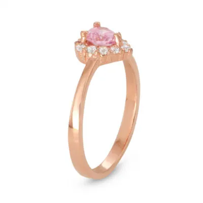 Girls White Cubic Zirconia 14K Gold Over Silver Heart Halo Cocktail Ring