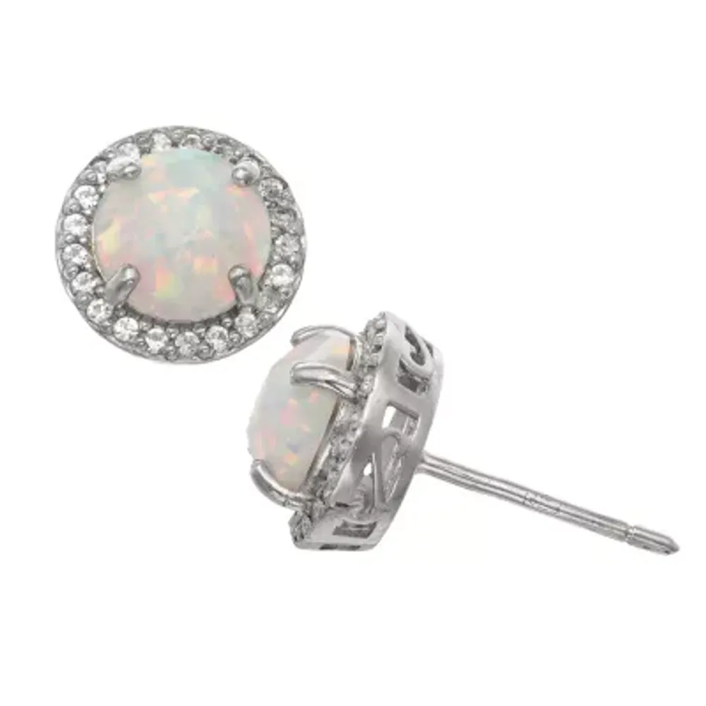 Lab Created White Opal Sterling Silver 10mm Stud Earrings