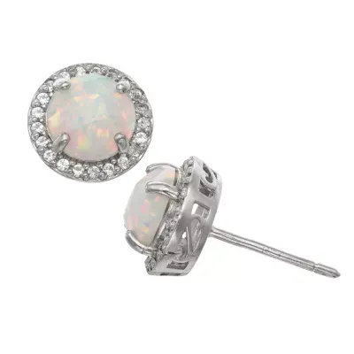 Lab Created White Opal Sterling Silver 10mm Stud Earrings