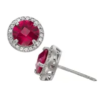 Genuine Red Garnet Sterling Silver 10mm Round Stud Earrings