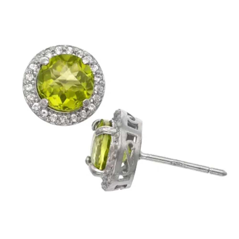 Genuine Green Peridot Sterling Silver 10mm Round Stud Earrings