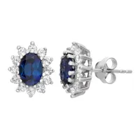 Lab Created Blue Sapphire Sterling Silver 12.2mm Oval Stud Earrings