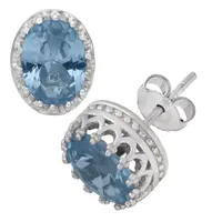 Lab Created Blue Aquamarine Sterling Silver 10mm Oval Stud Earrings