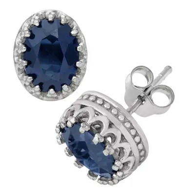 Lab Created Blue Sapphire Sterling Silver 10mm Oval Stud Earrings