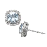 Lab Created Blue Aquamarine Sterling Silver 10mm Cushion Stud Earrings