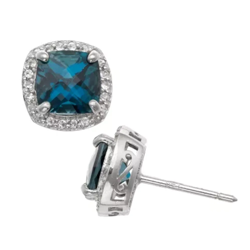 Genuine Blue Topaz Sterling Silver 10mm Stud Earrings