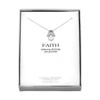 Faith" Womens Diamond-Accent Natural Diamond Hamsa Necklace in Sterling SIlver"