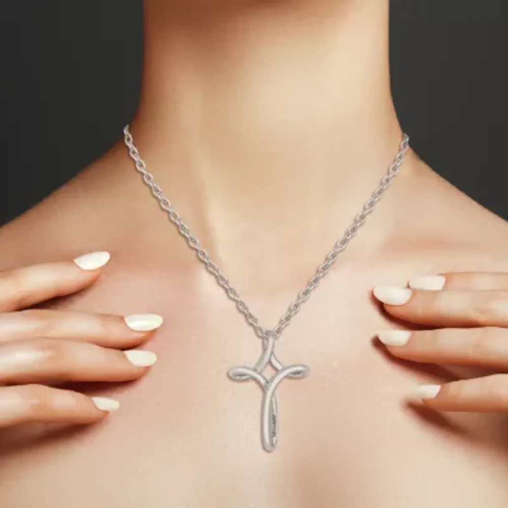 Womens Sterling Silver Cross Knot Pendant Necklace