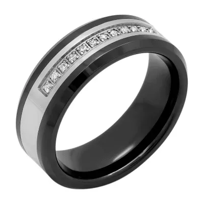 8mm 1/6 CT.T.W. Natural Diamond Stainless Steel Band