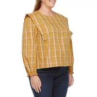 a.n.a Plus Womens Round Neck Long Sleeve Blouse