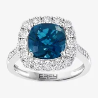 Effy  Womens 1/4 CT. T.W. Diamond & Genuine Blue Topaz Sterling Silver Cocktail Ring