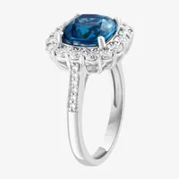 Effy  Womens 1/4 CT. T.W. Diamond & Genuine Blue Topaz Sterling Silver Cocktail Ring