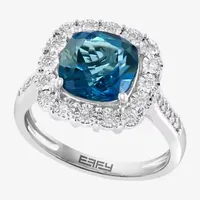 Effy  Womens 1/4 CT. T.W. Diamond & Genuine Blue Topaz Sterling Silver Cocktail Ring