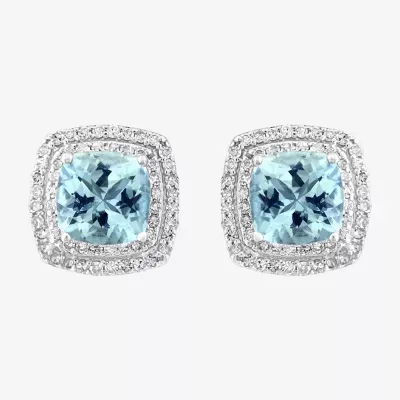 Effy  3/4 CT. T.W. Diamond & Genuine Blue Aquamarine Sterling Silver 9.5mm Stud Earrings