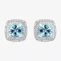 Effy  3/4 CT. T.W. Diamond & Genuine Blue Aquamarine Sterling Silver 9.5mm Stud Earrings