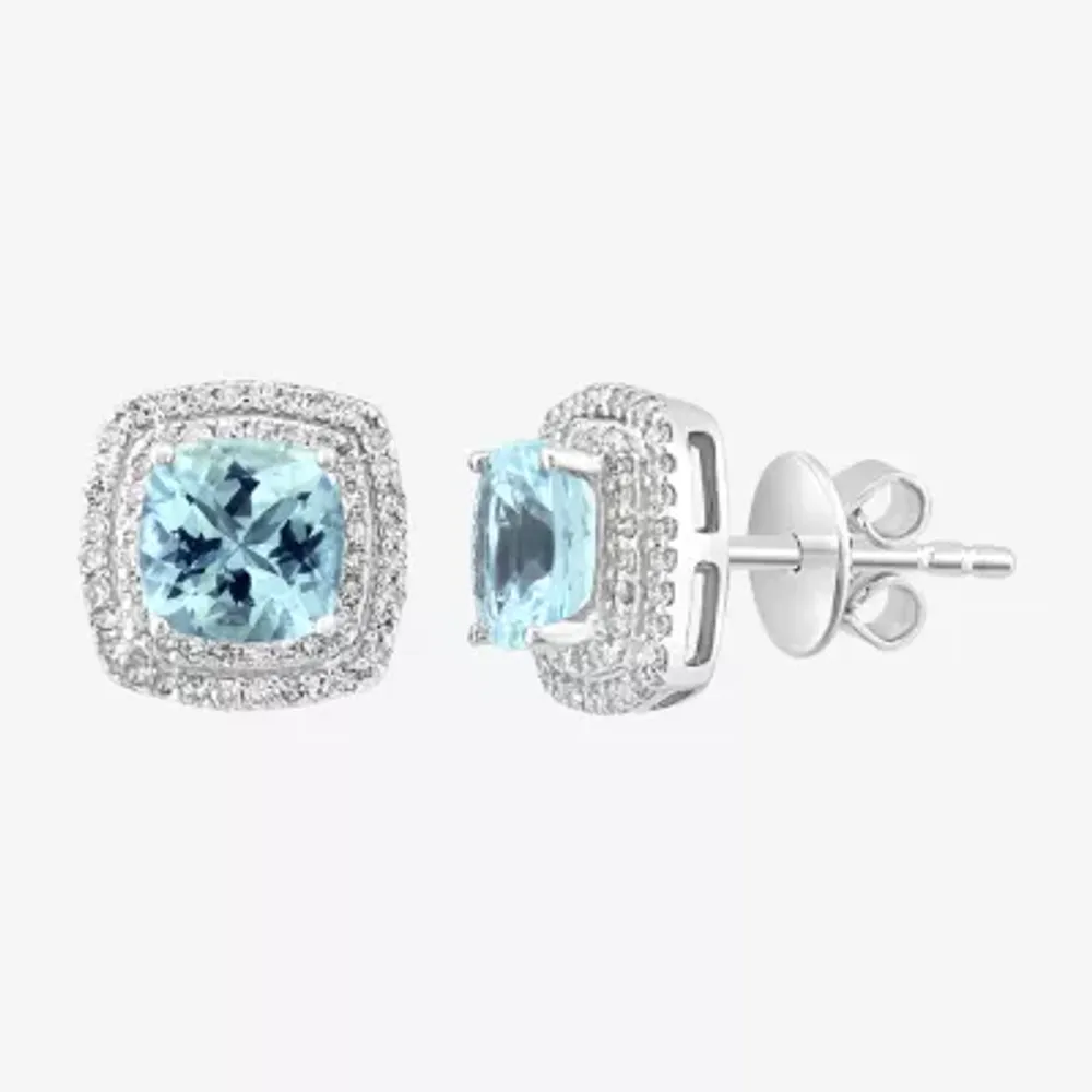 Effy  3/4 CT. T.W. Diamond & Genuine Blue Aquamarine Sterling Silver 9.5mm Stud Earrings