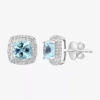 Effy  3/4 CT. T.W. Diamond & Genuine Blue Aquamarine Sterling Silver 9.5mm Stud Earrings