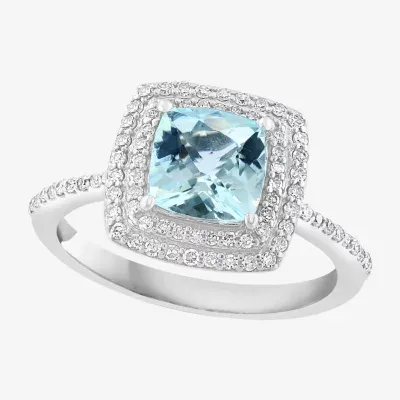 Effy  Womens 1/4 CT. T.W. Diamond & Genuine Blue Aquamarine Sterling Silver Cocktail Ring