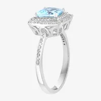 Effy  Womens 1/4 CT. T.W. Diamond & Genuine Blue Aquamarine Sterling Silver Cocktail Ring