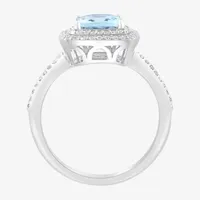 Effy  Womens 1/4 CT. T.W. Diamond & Genuine Blue Aquamarine Sterling Silver Cocktail Ring