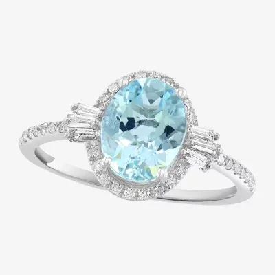 Effy  Womens 1/3 CT. T.W. Genuine Blue Aquamarine Sterling Silver Oval Cocktail Ring