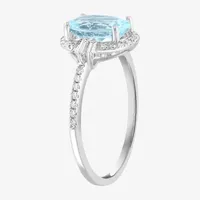 Effy  Womens 1/3 CT. T.W. Genuine Blue Aquamarine Sterling Silver Oval Cocktail Ring