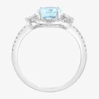 Effy  Womens 1/3 CT. T.W. Genuine Blue Aquamarine Sterling Silver Oval Cocktail Ring