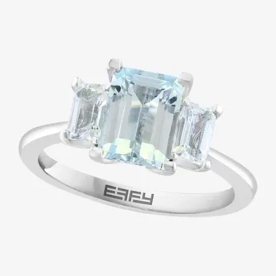 Effy  Womens Genuine Blue Aquamarine Sterling Silver Oval Cocktail Ring