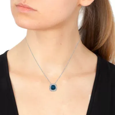 Effy  Womens 1/4 CT. T.W. Diamond & Genuine Blue Topaz Sterling Silver Pendant Necklace