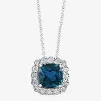 Effy Womens 1/4 CT. T.W. Diamond & Genuine Blue Topaz Sterling Silver Pendant Necklace