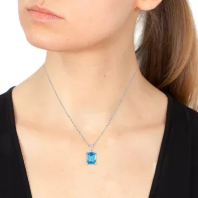 Effy Womens 1/4 CT. T.W. Diamond & Genuine Blue Topaz Sterling Silver Pendant Necklace