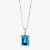 Effy Womens 1/4 CT. T.W. Diamond & Genuine Blue Topaz Sterling Silver Pendant Necklace