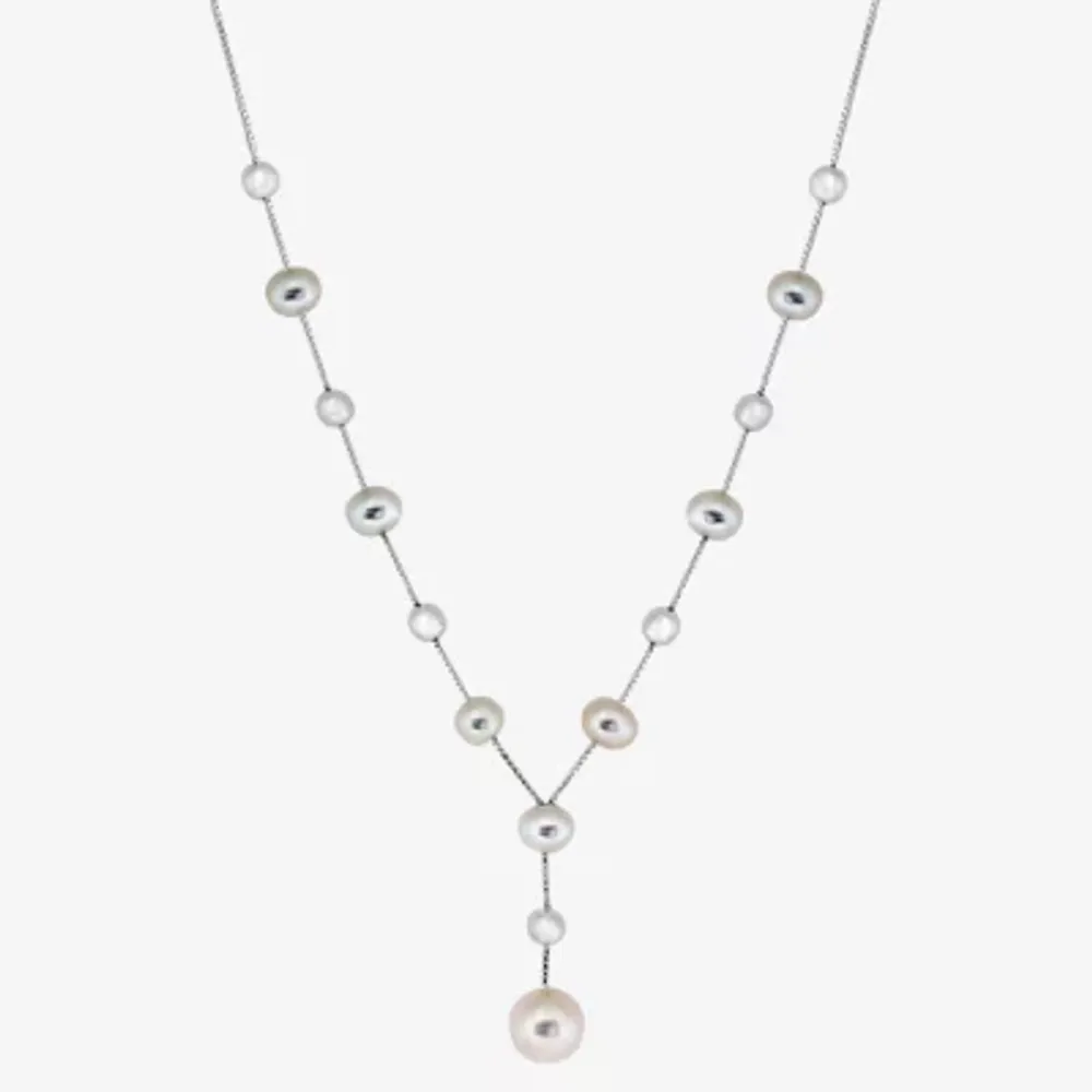 Effy Womens White Cultured Freshwater Pearl Sterling Silver Y Necklace