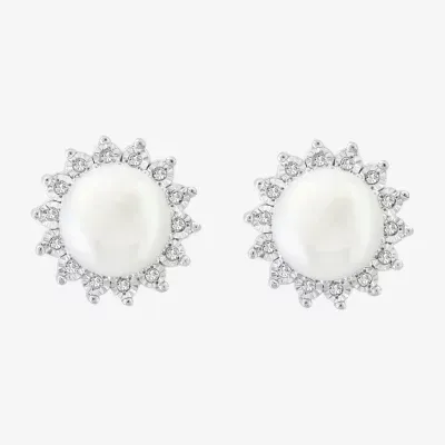 Effy  1/10 CT. T.W.Diamond & White Cultured Freshwater Pearl Sterling Silver 8.1mm Stud Earrings