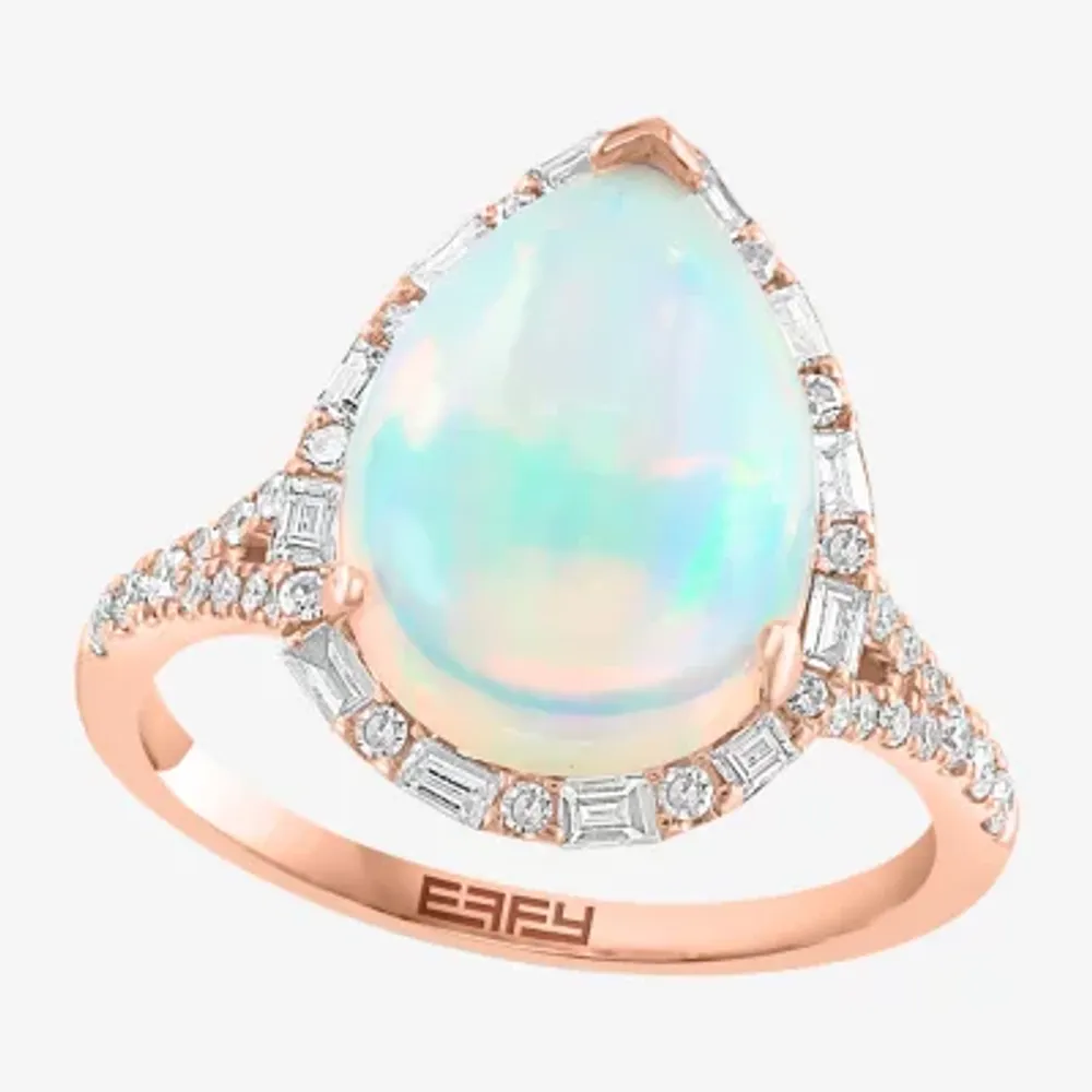 Effy Womens 3/8 CT. T.W. Diamond & Genuine White Opal 14K Rose Gold Cocktail Ring