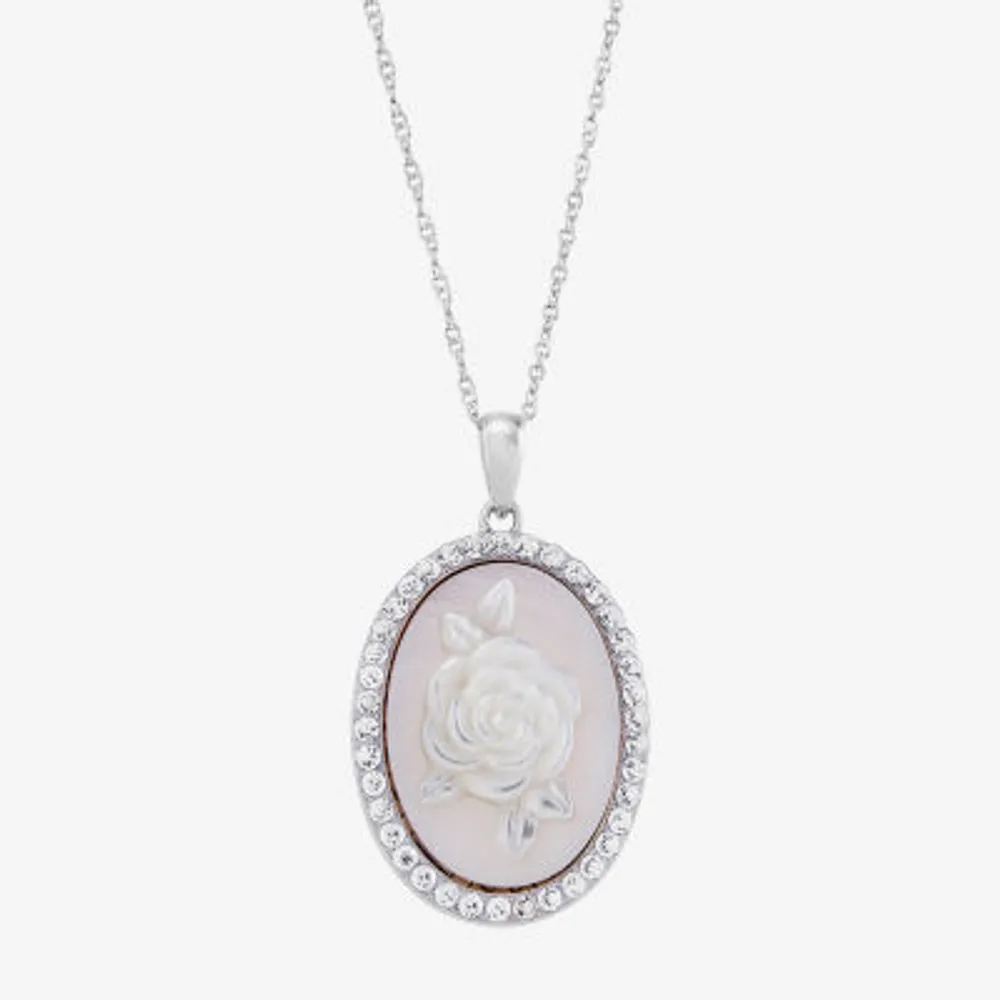 Cameo Womens Pink Mother Of Pearl Sterling Silver Flower Pendant Necklaces