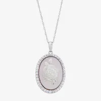 Cameo Womens Pink Mother Of Pearl Sterling Silver Flower Pendant Necklace